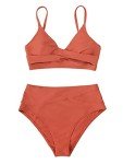 CUPSHE Women's High Waisted Bikini Set - Brick Red