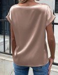 Beyove Women's Short Sleeve Blouses Satin Silk Shirts Pullover T Shirts Casual Loose Tunic Tops Camel