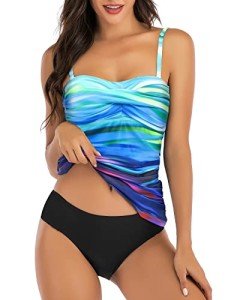 CORTUBO Women's Twist Bandeau Tankini Swimsuit Set