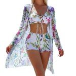 BOVOSHA Women's Floral Bikini Set with Cover Up