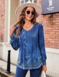 Zeagoo Blouses for Women Dressy Casual V Neck T Shirts Puff Long Sleeve Old Money Tunic Top for Business Office