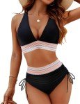 Color Block High Waisted Bikini Set for Women