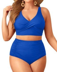 Royal Blue Plus Size High Waisted Bikini Set