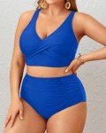 Royal Blue Plus Size High Waisted Bikini Set