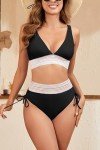 Color Block High Waisted Bikini Set for Women