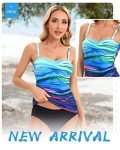 Twist Front Bandeau Tankini with High Waisted Bottom