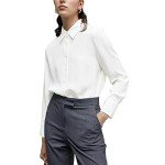 YAMANMAN Women's Button Down Shirt Classic Long Sleeve Collared Tops Work Office Chiffon Blouse