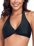 Black Halter V Neck Padded Bikini Top - Large