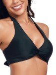 Black Halter V Neck Padded Bikini Top - Large