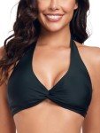 Black Halter V Neck Padded Bikini Top - Large