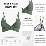 Olive Green Twist Front V Neck Bikini Top