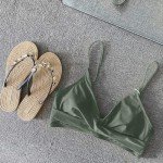 Olive Green Twist Front V Neck Bikini Top