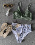Olive Green Twist Front V Neck Bikini Top