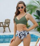 Olive Green Twist Front V Neck Bikini Top