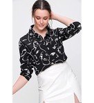 BIG DART Blouses for Women Fashion, Long Sleeve Button Down Shirts Dressy Casual Tops (X-Large, Face Black)