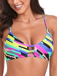 Neon Striped Women’s Lace-Up Bikini Top