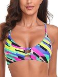 Neon Striped Women’s Lace-Up Bikini Top