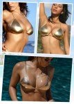 JuicyRose Women's Gold Metallic Halter Bikini Top