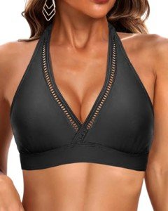 Black Halter Bikini Top with Padding for Women
