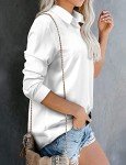 Women Blouses Ladies Long Sleeve Tops V Neck Button Down Shirt Fall Work Office White Blouse Casual Loose Lightweight Solid Shirts White Large