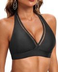 Black Halter Bikini Top with Padding for Women
