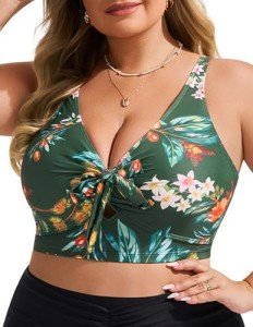 Green Plus Size Twist Front Bikini Top for Women