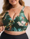 Green Plus Size Twist Front Bikini Top for Women