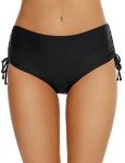 Women’s Full Coverage Mid-Waisted Bikini Bottoms - Black