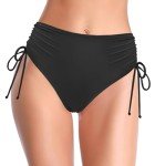 High Waisted Ruched Black Bikini Bottoms for Women