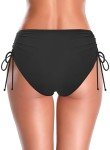 High Waisted Ruched Black Bikini Bottoms for Women