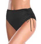 High Waisted Ruched Black Bikini Bottoms for Women