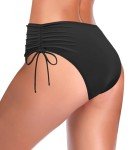 High Waisted Ruched Black Bikini Bottoms for Women