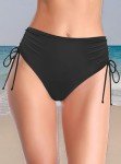 High Waisted Ruched Black Bikini Bottoms for Women
