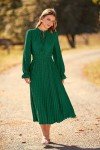 Dark Green Midi Dress with Long Sleeves
