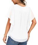Qixing Summer Casual Loose Round Neck Chiffon Flowy Tops Blouses for Women White-X-L