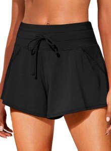 Bsubseach Women's Black High Waisted Swim Shorts