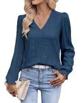 Tanmolo Womens Long Sleeve Tops V-Neck Tshirt Elegant Puff Sleeve Blouse Ladies Work Business Shirts Grey Blue XL