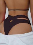 Limeeke Women's High Waisted Black Thong Bikini Bottom