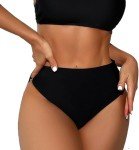 Limeeke Women's High Waisted Black Thong Bikini Bottom