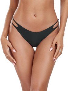 Colloyes Women's Black Cheeky Cut-Out Bikini Bottoms