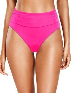 High Waisted Tummy Control Swim Bottoms - Hot Pink