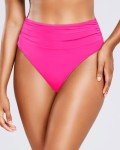 High Waisted Tummy Control Swim Bottoms - Hot Pink