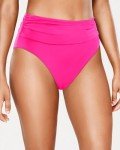 High Waisted Tummy Control Swim Bottoms - Hot Pink