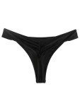 Black Low Waisted Thong Bikini Bottoms Size Large