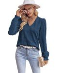 Tanmolo Womens Long Sleeve Tops V-Neck Tshirt Elegant Puff Sleeve Blouse Ladies Work Business Shirts Grey Blue XL