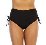 High Waisted Black Ruched Bikini Bottoms for Women