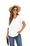 Qixing Summer Casual Loose Round Neck Chiffon Flowy Tops Blouses for Women White-X-L