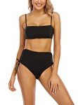 High Waisted Black Ruched Bikini Bottoms for Women