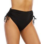 High Waisted Black Ruched Bikini Bottoms for Women