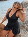 Plus Size Tummy Control Swim Dress - Black